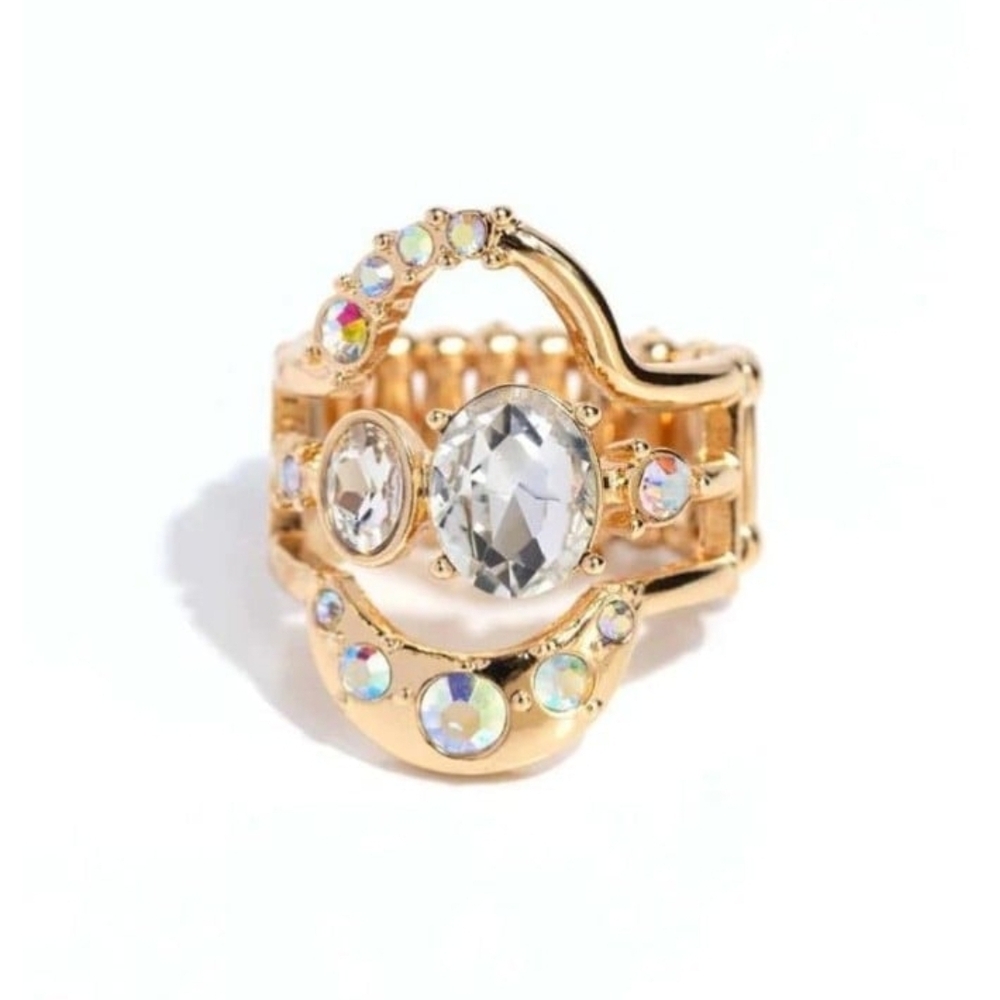 Shopaholic Statement Gold Ring Rhinestone Paparazzi with Iridescent Accents